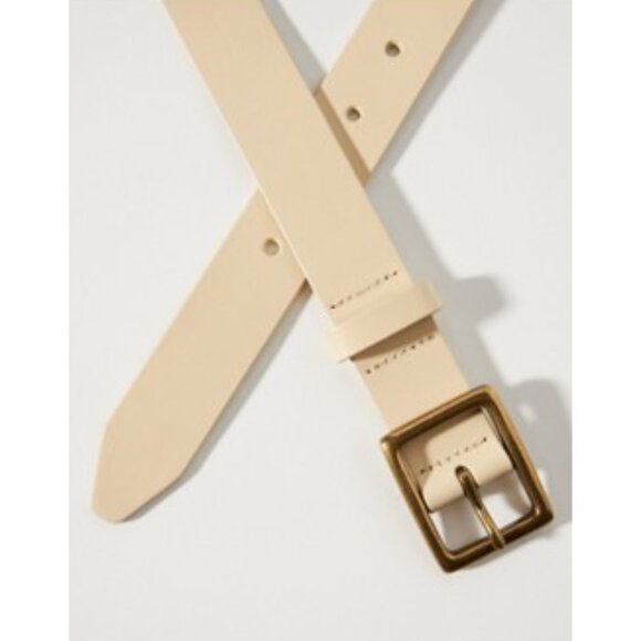 NWT-Anthropologie Cream Leather Square Buckle Belt - L - Picture 2 of 4
